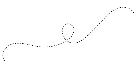 Hand drawn curve dotted line, Spiral dotted line hand drawn, Dotted lines path on white background. Path travel dotted line trip dashed trace destination track plan and silhouette, travelling symbol. 