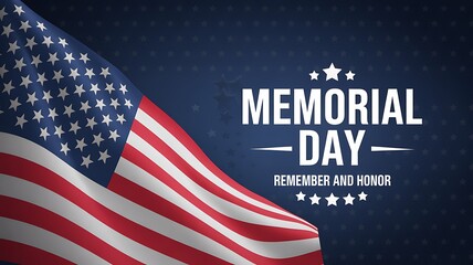 American flag waving proudly on memorial day with text remembering and honoring fallen heroes