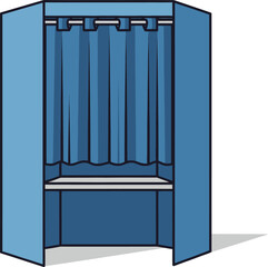 Blue Voting Booth with Curtains and Shelf