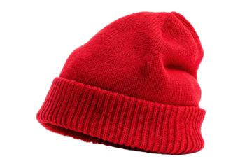 Red Knit Beanie Hat on Transparent Background