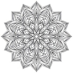 Intricate black and white mandala pattern isolated on white background