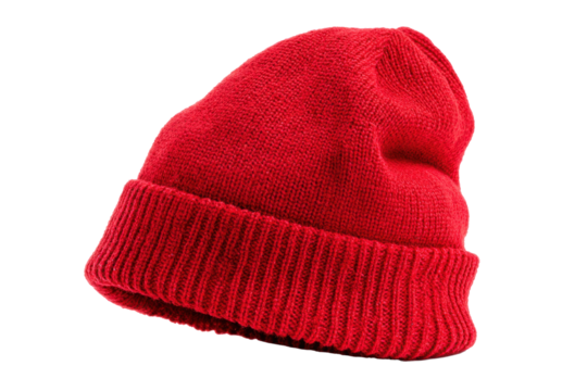 Red Knit Beanie Hat on Transparent Background