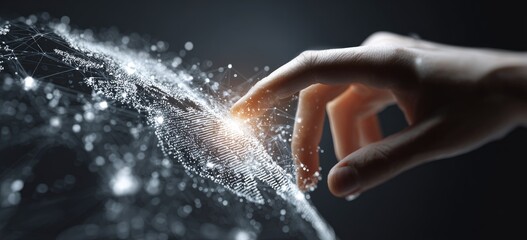 A hand touches a digital representation of the global network