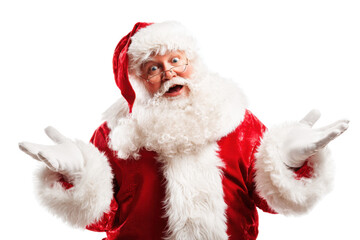 Surprised Santa Claus in Red Suit on Transparent Background