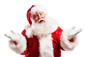 Surprised Santa Claus in Red Suit on Transparent Background