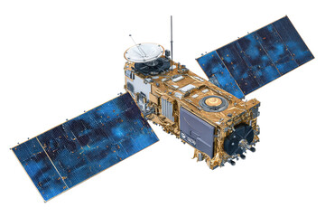 High-detail Earth Observation Satellite on Transparent Background