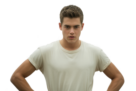 Young man with short brown hair isolated on transparent background - Powered by Adobe