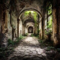 Abandoned Ruin Corridor With Sunlight