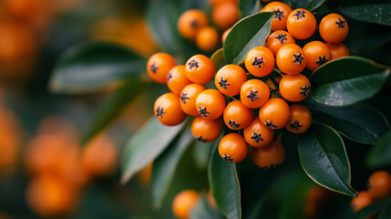 Close-up of bright orange berries among green leaves highlighting the natural beauty of the plant
