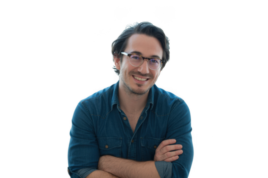 Man with glasses smiling isolated on transparent background