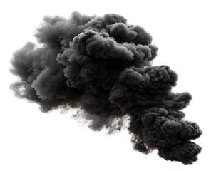 A dense, dark gray cloud of smoke, billowing and swirling
