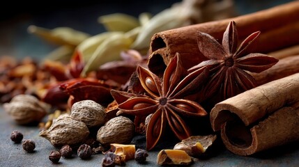 Close-Up of Star Anise and Cinnamon Sticks on Dark Background