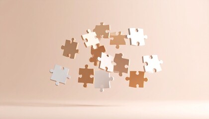 3D puzzle pieces interlocking in mid-air