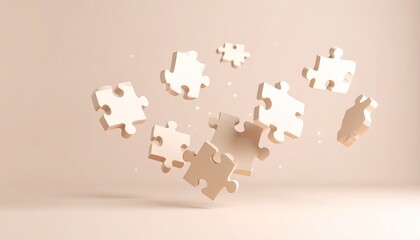 3D puzzle pieces interlocking in mid-air