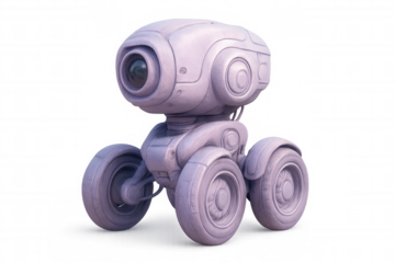 Robotic four-wheeled vehicle navigating alien terrain, representing technological advancement, isolated on transparent background