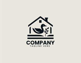 Duck farm silhouette logo designed as minimal black vector illustration for agricultural branding identity
