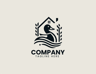 Duck farm silhouette logo designed as minimal black vector illustration for agricultural branding identity