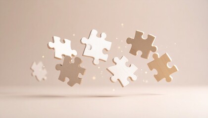 3D puzzle pieces interlocking in mid-air