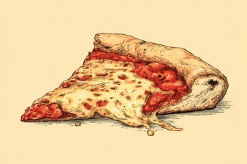 Hand-drawn illustration of a pizza slice