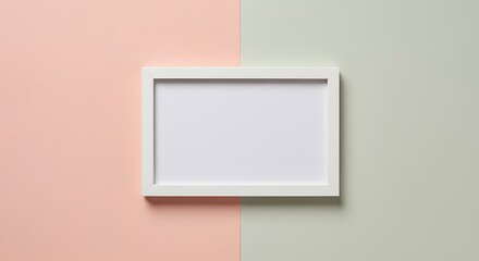 White frame on a two-tone background of peach and light green.