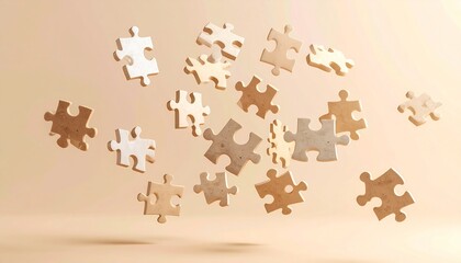 3D puzzle pieces interlocking in mid-air