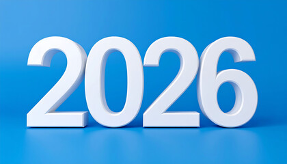 Clean white 3D numbers 2026 create a modern, forward-thinking graphic for future planning