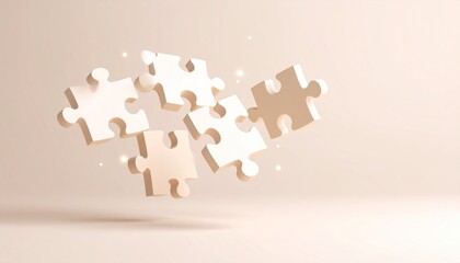 3D puzzle pieces interlocking in mid-air