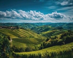Fototapeta premium Vineyard Landscape In Rolling Hills Italy