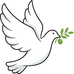 Dove of Peace with Olive Branch in Flight Illustration