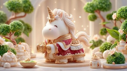 Adorable Unicorn Figurine in Exquisite Garden Setting