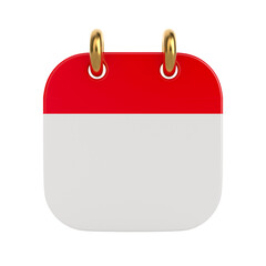 Red calendar icon on white background. Isolated 3D illustration