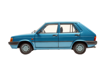 Blue Vintage Hatchback on Transparent Background