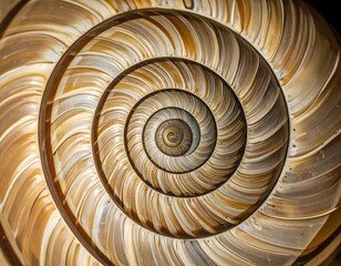 Obraz premium Macro Close-up of Snail Shell with Spiraling Fibonacci Sequence