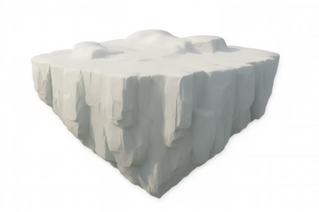 3d rendering of a white floating island with snow, isolated on transparent background, ideal for compositions