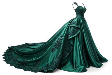 Naklejka premium Elegant emerald green ball gown with intricate detailing and long train