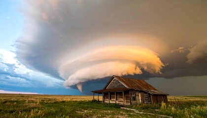 Stormy sky over a weathered house