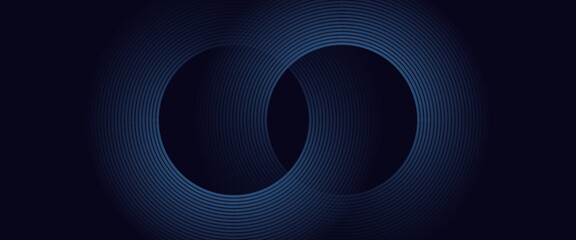 Abstract blue glowing geometric lines on dark blue background. Modern shiny blue circle lines pattern. Futuristic technology concept.