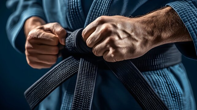 Martial artist tying�black belt - Powered by Adobe