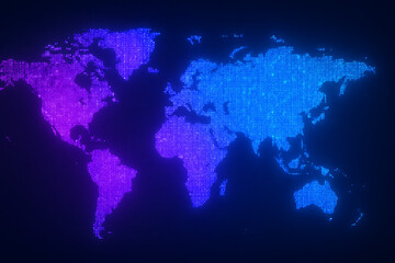 Digital world map glowing neon global network futuristic technology background data visualization cyber communication abstract geography design artificial intelligence international connectivity infor