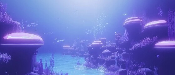 Serene underwater city with unique architecture and vibrant coral reef ecosystem
