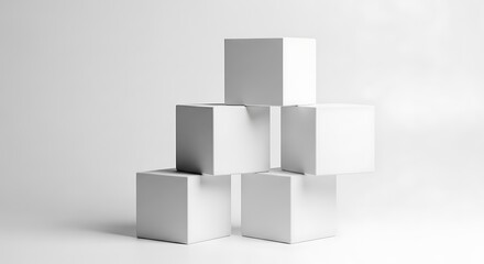 White Cubes Stacked on White Background.