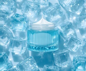 Cooling skincare cream with ice cubes for refreshing hydration and youthful radiance, a beauty essential