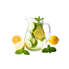 Fototapeta premium A refreshing glass of cold lemonade with fresh mint and a lemon slice