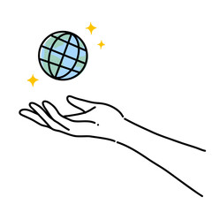 線画　手と地球のイラスト