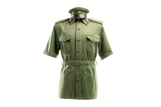 Green Military Service Dress Uniform with Cap on Transparent Background