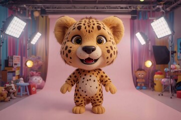Cheetah cub photoshoot studio backdrop toys