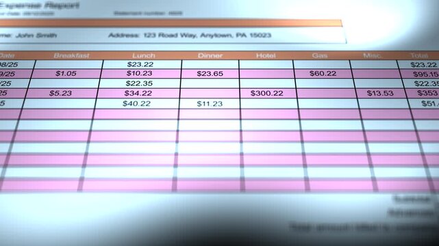 Generic Expense Report from a Business or Corporation