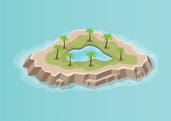 Isometric beautiful natural island with lake