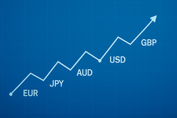 Obraz premium Forex currency trading chart financial market growth graph investment business finance forex market analysis upward trend economy stock exchange line graph EUR JPY AUD USD GBP rising arrow success con