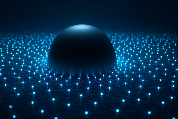 Futuristic glowing sphere digital network technology background abstract blue light connection data visualization cyber artificial intelligence innovation blockchain communication quantum computing vi